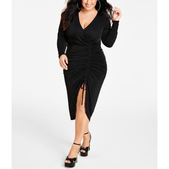 Nina Parker Women's Trendy Ruched Slinky Dress Black Plus Size 2X - Picture 1 of 2